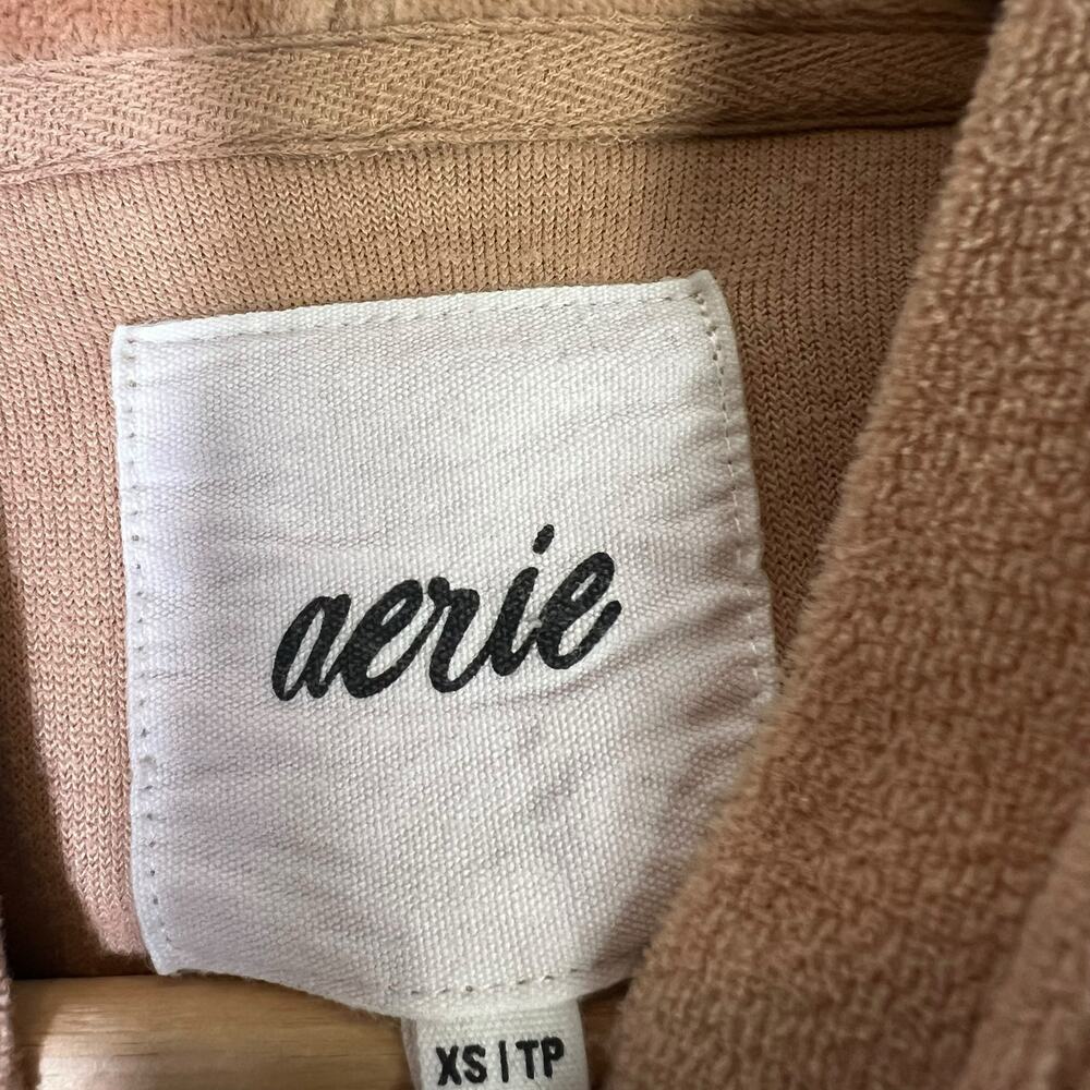 Aerie Velour Cropped Hoodie Womens XS Dusty Rose Cozy Lounge Athleisure - Picture 4 of 5